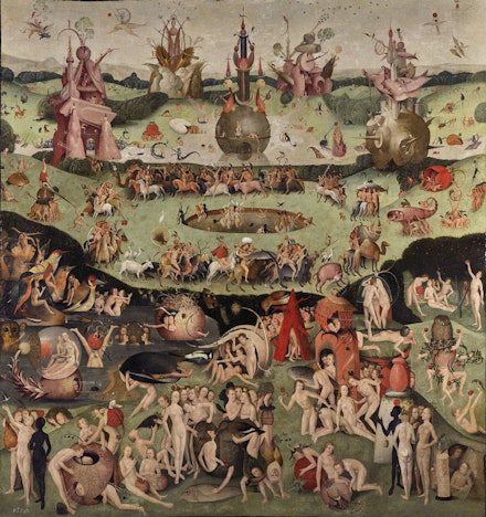 Contemporary follower of Hieronymus Bosch, <em>The Garden of Earthly Delights</em> , c. 1515. Private collection. Courtesy Nicholas Hall and David Zwirner.