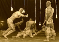 Carolee Thea, <em>Sabine Woman</em>, 1991. Chicken wire, electrical wire, sockets, bulbs, sound, dimensions variable. ©1991/2018 Carolee Thea. Courtesy the artist.
