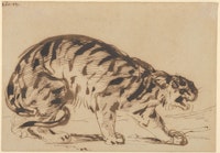 Eugène Delacroix, <em>Crouching </em><em>Tiger</em>, 1839. Pen and brush and iron gall ink, 5 3/16 x 7 3/8 inches. The Metropolitan Museum of Art, New York, Gift from the Karen B. Cohen Collection of Eugène Delacroix, in honor of Sanford I. Weill, 2013.