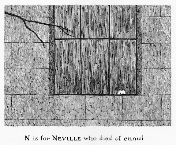 “It joined them at breakfast and presently ate- All the syrup and toast, and a part of a plate.” Edward Gorey, <em>The Doubtful Guest</em>. (Doubleday, 1957) Used with Permission of Little, Brown and Company