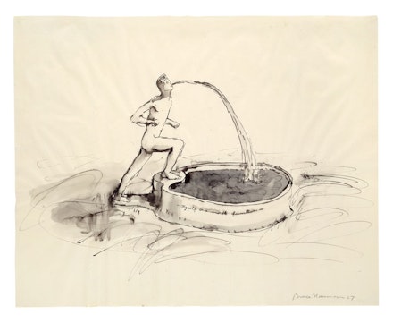 <p>Bruce Nauman, <em>Myself as a Marble Fountain, </em>1967. Ink with wash, 19 x 24 inches. © 2018 Bruce Nauman/Artists Rights Society (ARS), New York. Photo: Kunstmuseum Basel, Martin P. Bühler.</p>