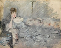 <p>Berthe Morisot, <em>Woman in Grey Reclining</em>, 1879. Oil on canvas. Private collection. Photo: Christian Baraja.</p>