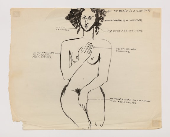 Mira Schor, <em>Feminist Art Program, Class Assignment: Self Image,</em> 1972. CalArts 18.75 x 24 inches. Courtesy Lyles & King.
