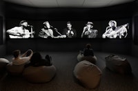 <p>Kara Blake, <em>The Offerings</em>, 2017. Five-channel video installation, black-and-white and color with sound, 35 min. Courtesy the artist. Archival images © Leonard Cohen Family Trust, CBC/Radio-Canada, and Pete Purnell. Photo: © Frederick Charles.</p>