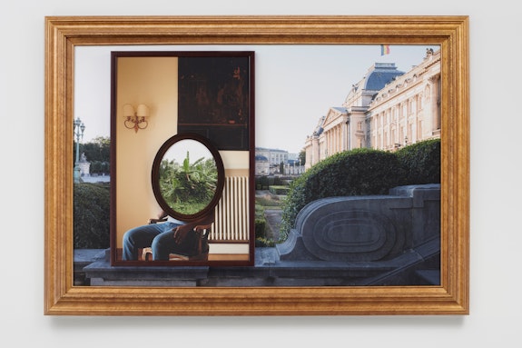 Todd Gray, <em>Onisimo / Leopold</em>, 2019. Three archival pigment prints in artist's frames and found frames, UV laminate, 39 1/4 x 56 x 3 inches. Courtesy the artist and David Lewis, New York.