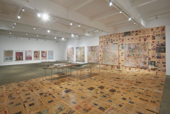 Installation view: Mandy El-Sayegh: Cite Your Sources, Chisenhale Gallery, London, 2019. Courtesy Chisenhale Gallery.