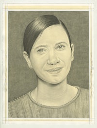 Portrait of Andrea Fraser. Pencil on paper by Phong Bui.