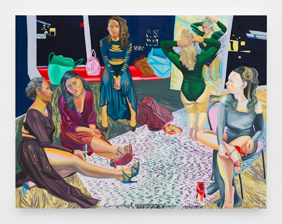 Aliza Nisenbaum, <em>Anya's Dancers</em>, 2018. Oil on linen, 68 x 88 inches. Courtesy Anton Kern Gallery.