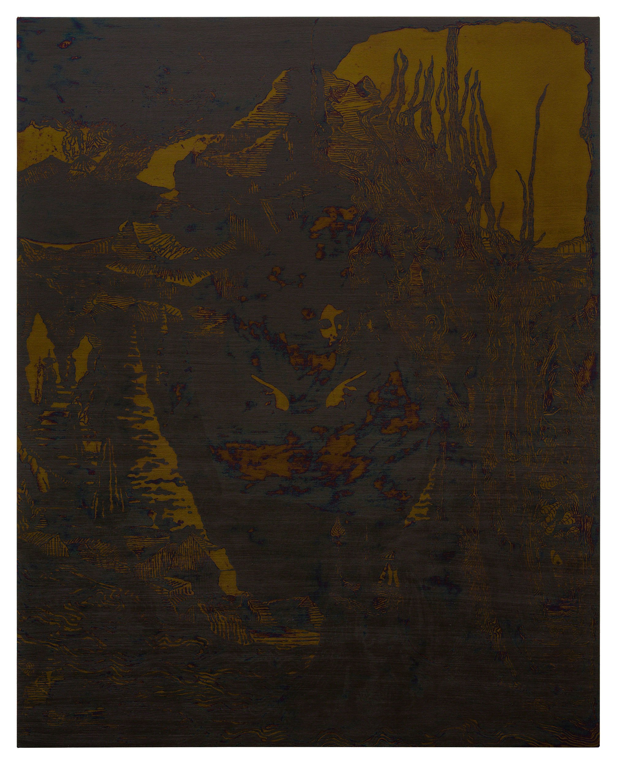 Kyle Brietenbach, <em<>When the Leaves Come Down, 2019. Oil on canvas, 90 x 72 inches. Courtesy Shrine NYC.</em<>