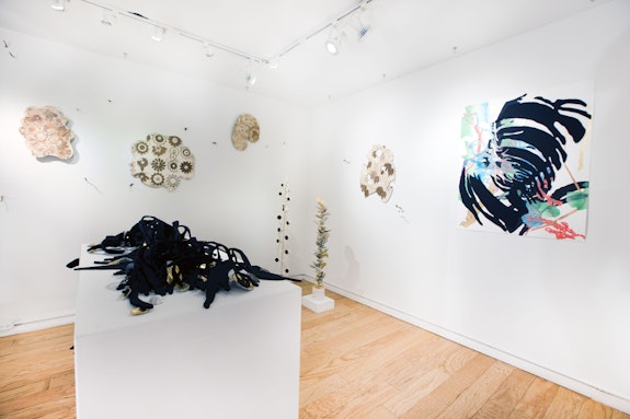 Installation view: <em>Soft Fascination: Jolynn Krystosek, Erin LaRocque & Heidi Norton</em>, Elijah Wheat Showroom, New York, 2019. Courtesy Elijah Wheat Showroom.