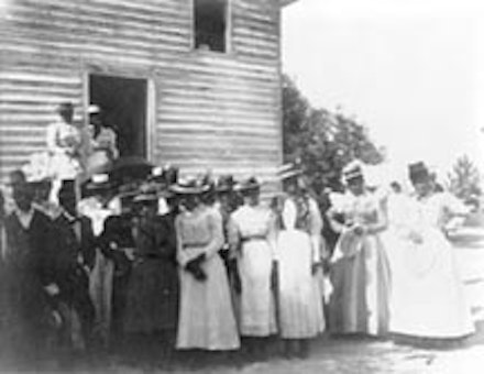 African Americans posed outside of church, 1899 or 1900, from Negro life in Georgia, U.S.A., compiled and prepared by W.E.B. Du Bois. Photo courtesy Daniel Murray Collection (Library of Congress).