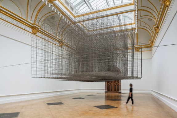 Antony Gormley, <em>Matrix III</em>, 2019. Approximately 6 tons of 6 mm mild steel reinforcing mesh, 279 1/2  x 366 x 595 1/2 inches. Installation view, Royal Academy of Arts, London, 2019. © Antony Gormley. Photo: © Oak Taylor-Smith.
