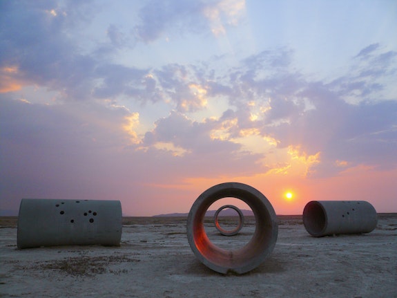 Nancy Holt, <em>Sun Tunnels</em>, 1973-76. Great Basin Desert, Utah. Dia Art Foundation with support from Holt/Smithson Foundation. © Holt/Smithson Foundation and Dia Art Foundation/Licensed by VAGA at Artists Rights Society (ARS), NY. Photo: ZCZ Films/James Fox, courtesy Holt/Smithson Foundation.