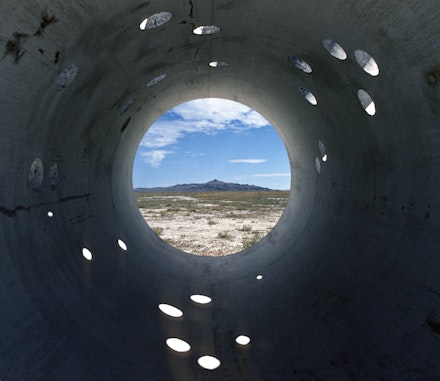 Nancy Holt, <em>Sun Tunnels</em>, 1973-76. Great Basin Desert, Utah. Dia Art Foundation with support from Holt/Smithson Foundation. © Holt/Smithson Foundation and Dia Art Foundation/Licensed by VAGA at Artists Rights Society (ARS), NY. Photo: Nancy Holt, courtesy Holt/Smithson Foundation.