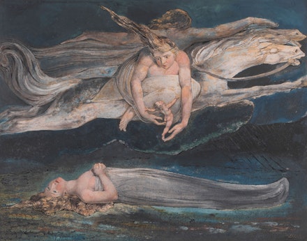William Blake, <em>Pity</em>, c.1795. Color print, ink, and watercolor on paper, 16 3/4 x 21 1/4 inches. Collection of the Tate.