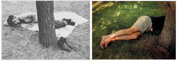 <em>In the Garden (Homage to Robert Frank)</em> borrows from the structure of Frank’s image.