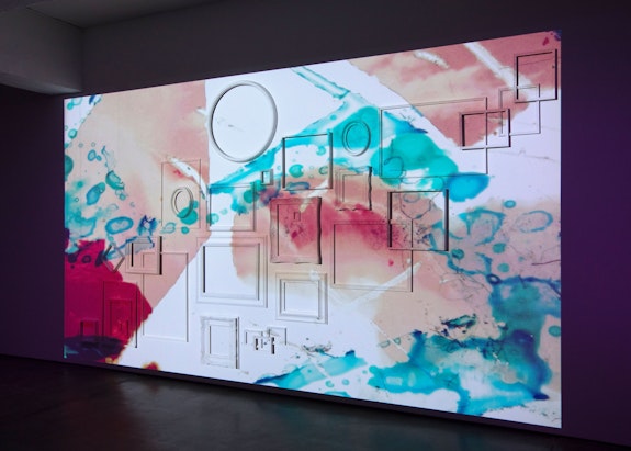Ja’Tovia Gary, <em>THE GIVERNY SUITE </em>(detail), 2019. Film, three-channel installation, stereo sound, HD and SD video footage, 39:56 minutes, looped, color/black & white 1920 x 1080, 16:9 aspect ratio, dimensions variable. © Ja’Tovia Gary. Courtesy Paula Cooper Gallery, New York. Photo: Steven Probert.
