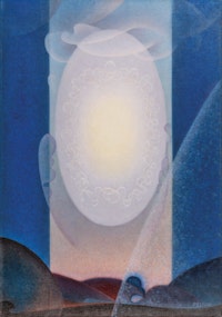 Agnes Pelton, <em>Light Center</em>, 1947–48. Oil on canvas, 36 x 25 inches. Collection of Lynda and Stewart Resnick. Photo: Jairo Ramirez.