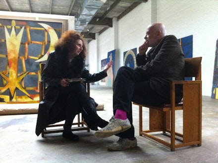 Louise Landes Levi and Francesco Clemente at his Greenpoint Studio, Brooklyn, 2012. Photo by Raymond Foye