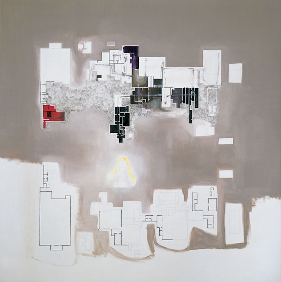 Guillermo Kuitca, <em>Global Order</em>, 1999. Oil on canvas, 74 x 74 inches. Collection of the artist. © Guillermo Kuitca. Courtesy the artist and Hauser & Wirth.