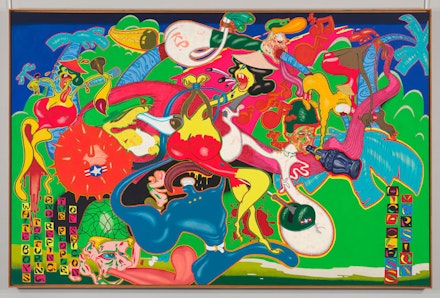 Peter Saul, <em>Saigon</em>, 1967. Acrylic, oil, enamel, and ink on canvas, 92 3/4 x 142 inches. © Whitney Museum of American Art / Licensed by Scala / Art Resource, NY.