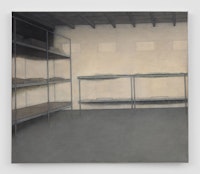 Adrian Morris, <em>Bunkhouse</em>, c. 1985. Oil on board, 35 7/8 × 42 1/8 inches. Courtesy the Estate of Adrian Morris and Essex Street / Maxwell Graham, New York, and Galerie Neu Berlin