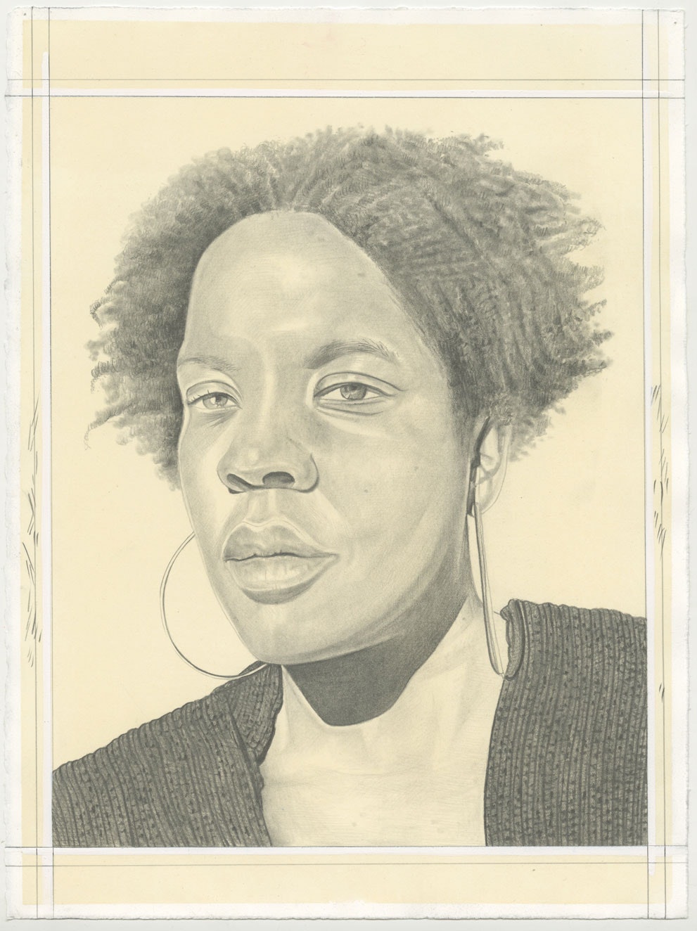 Portrait of Xaviera Simmons, pencil on paper by Phong H. Bui.