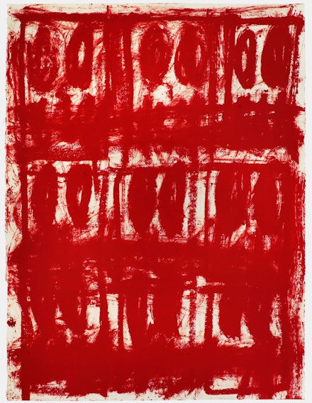 Rashid Johnson, <em>Untitled Anxious Red Drawing</em>, 2020. Oil on cotton rag, 30 x 22 inches. Courtesy Hauser & Wirth.