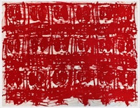 Rashid Johnson, <em>Untitled Anxious Red Drawing</em>, 2020. Oil on cotton rag, 38 1/4 x 50 inches. Courtesy Hauser & Wirth.