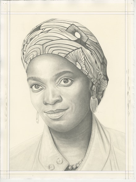 Portrait of Njideka Akunyili Crosby, pencil on paper by Phong H. Bui.