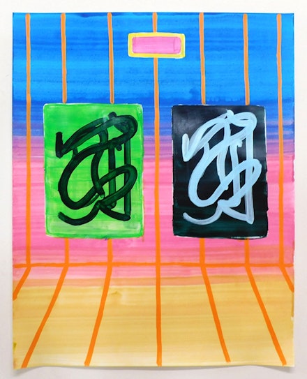 Jason Stopa, <em>Study for Washed Out Stage with Pin Window</em>, 2020. Acrylic on bristol, 24 x 19 inches. Courtesy Morgan Lehman.