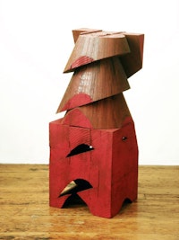 <i>Mel Kendrick. “Untitled (Red Blocks),” (2007). Wood and Japan color. 31 3/4” x 12 7/8” x 12 1/8”. KEN1505</i>
