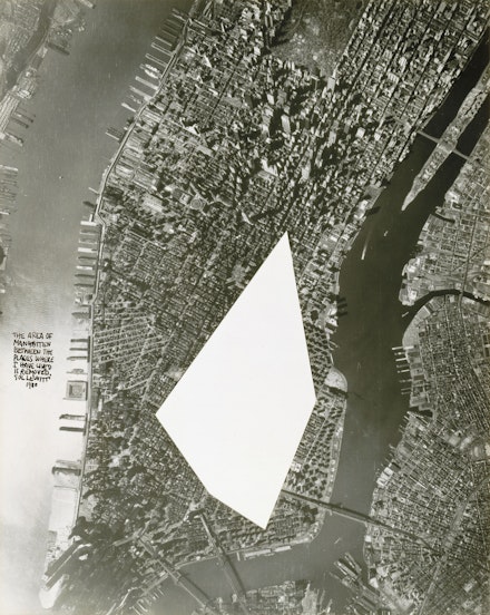 Sol LeWitt, <em>The Area of Manhatten </em>[sic]<em> Between The Places Where I Have Lived Is Removed</em>, 1980. Silver gelatin print, 19 1/4 × 15 1/4 in. (48.9 × 38.7 cm). Addison Gallery of American Art, Andover, MA, gift of Suzanne Hellmuth and Jock Reynolds (PA 1965), 1995.65.