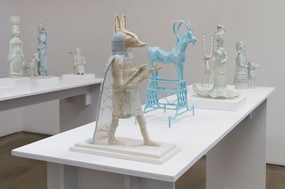 Installation view: <em>Shari Mendelson: Animals, Idols, and Us</em>, TIbor de Nagy, New York, 2020. Courtesy Tibor de Nagy.