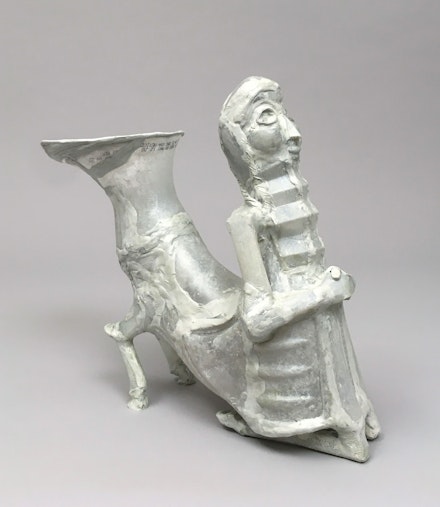Shari Mendelson, <em>Kneeling Powerade Goat Man</em>, 2020. Repurposed plastic and mixed media, 10 1/2 x 5 x 10 1/2 inches. Courtesy Tibor de Nagy, New York.