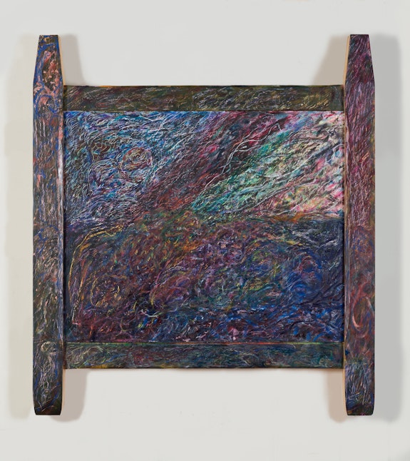 Joseph Holtzman, <em>Untitled</em>, 2019. Oil on marble in artist's frame. 24 x 29 inches, framed: 39 1/2 x 35 1/2 x 4 inches. All images are Courtesy of the artist and Parker Gallery. Photos by Daniel Terna.