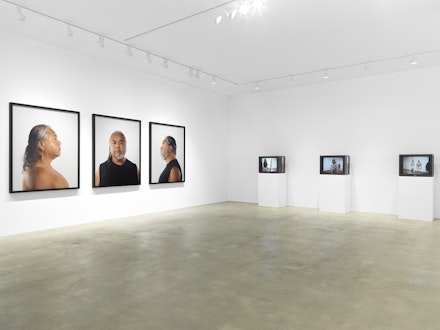 Installation view: James Luna: <em>Take a Picture with a Real Indian</em>, Garth Greenan Gallery, New York, 2020. Courtesy Garth Greenan Gallery.