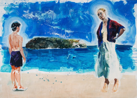 Eric Fischl, <em>Preparing to Swim the Channel</em>, 2020. Acrylic and oil on linen, 68 x 96 inches. © Eric Fischl / Artist Rights Society (ARS), New York. Courtesy of the artist and Skarstedt, New York.