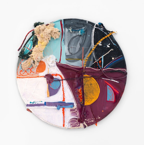 Rachel Eulena Williams, <em>Silent Moss</em>, 2020. Silkscreen on card, dye and acrylic paint on panel, canvas and cotton rope, 38 x 40 x 3 inches. Courtesy the artist and Canada, New York. Photo: Joe DeNardo.