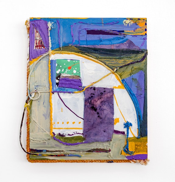 Rachel Eulena Williams, <em>Watching from the Window</em>, 2019. Acrylic, rope, and canvas on wood panel, 24 5/8 x 21 5/8 x 2 3/4 inches. Courtesy the artist and the Modern Institute, Glasgow.
