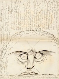 Théophile Bra, <em>L'artiste n'est rien</em> (The artist is nothing), c. 1830. Brown ink on paper, encre brune sur papier, 15 3/4 x 11 7/8 inches. Fonds Bra, Douai, bibliothèque Marceline-Desbordes-Valmore.