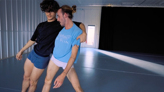<em>Are You Lonesome Tonight</em> (2020) (stage version) by Stephen Petronio. Dancers Ryan Pliss and Mac Twining. Film still: Dancing Camera. 