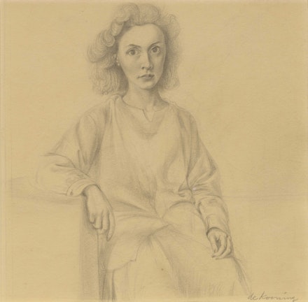 Willem de Kooning, <em>Portrait of Elaine</em>, 1940–41. Pencil on paper 12 1/4  x 11 7/8 inches. © 2021 The Willem de Kooning Foundation / Artists Rights Society (ARS), New York. Courtesy Craig F. Starr Gallery.