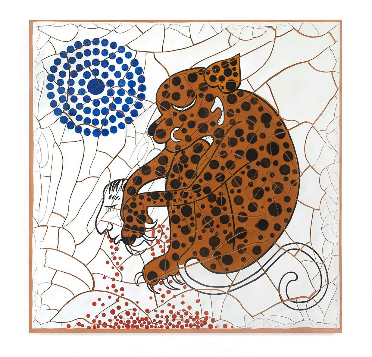 Adriana Varejão, <em>Jaguar</em>, 2020. Oil and plaster on canvas, 70 7/8 x 70 7/8 x 1 5/8 inches. © Adriana Varejão. Photo: Vicente de Mello. Courtesy the artist and Gagosian. 
