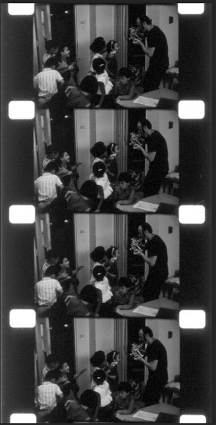 Aldo filming children, undated, from the Harvard Film Archive.