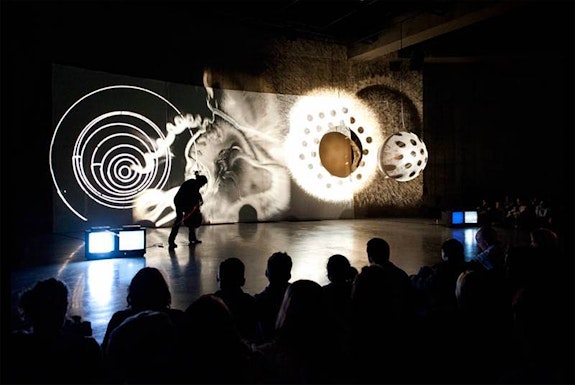 Aldo Tambellini, <em>Black Zero</em>, 1965, as re-enacted during The Tanks: Art in Action, Tate Modern, 9-14 October 2012, curated by Pia Bolognesi, Giulio Bursi, and Stuart Comer. Photo © Tate.