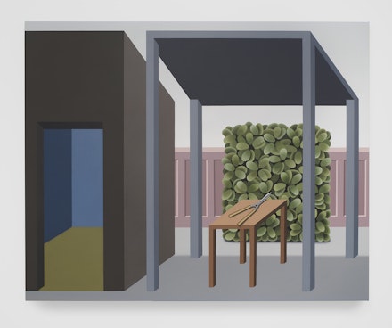 Emily Ludwig Shaffer, <em>Care and Maintenance</em>, 2021. Acrylic on canvas, 42 x 52 inches. Courtesy L'INCONNUE.