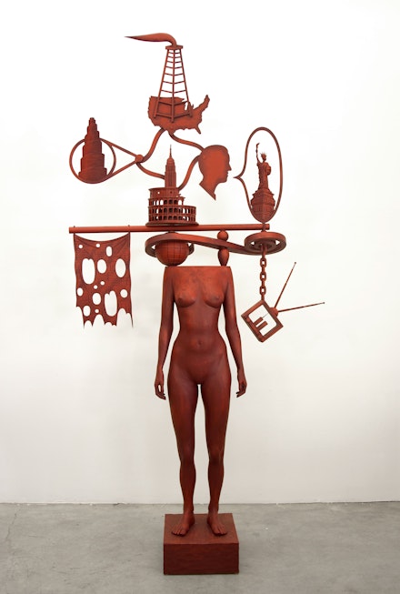 John Buck, <em>Talk of the Town (The)</em>, 2005. Jelutong wood and acrylic, 113 x 60 x 12 inches. © John Buck. Courtesy Jack Shainman Gallery, New York.