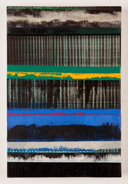 Juan Uslé, <em>Los azules perdidos</em>, 2019. Vinyl dispersion and dry pigment on canvas 18 x 12 1/4 inches. © Juan Uslé. Courtesy Galerie Lelong & Co.