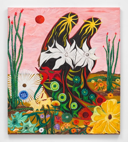 Daniel Gibson, <em>Butterfly #11 Ocotillo Song</em>, 2021. Oil on linen, 73 x 64 inches. Courtesy Almine Rech. Photo: Dan Bradica.